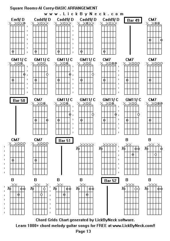 Chord Grids Chart of chord melody fingerstyle guitar song-Square Rooms-Al Corey-BASIC ARRANGEMENT,generated by LickByNeck software.